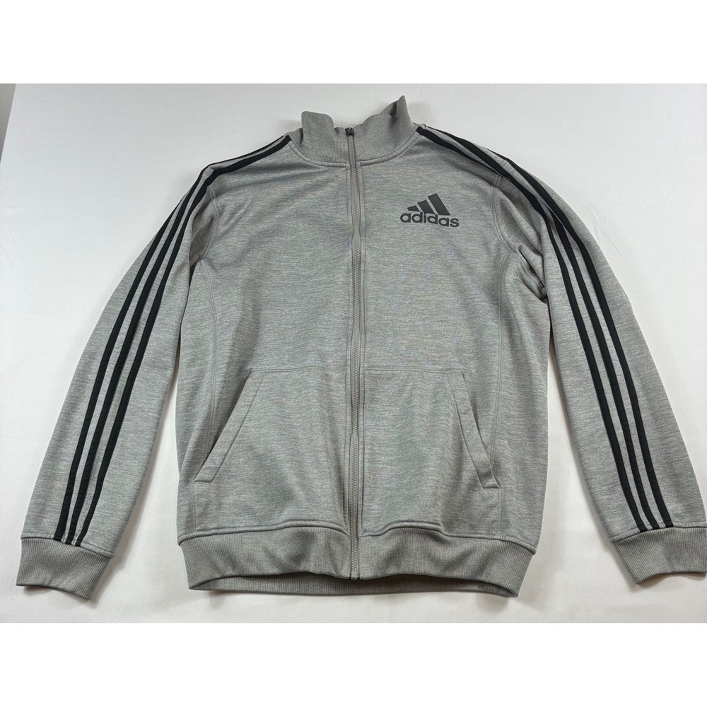 Adidas Track Jacket Mens Large Gray Climawarm Team Issue Full Zip 3-Stripe Coat